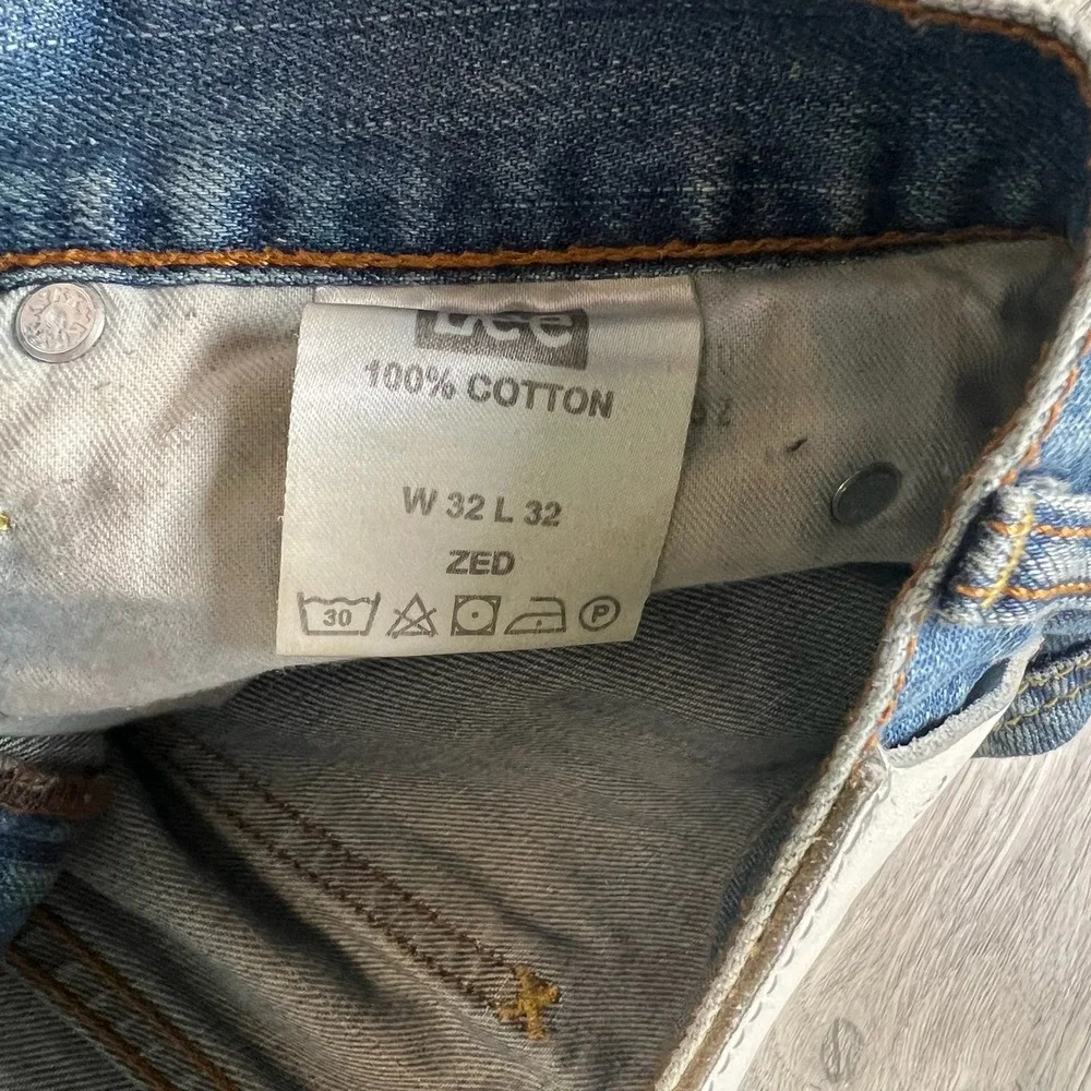 Lee Zed Jeans Mens 32x32 Blue Distressed Straight Leg Denim Medium Wash Cotton